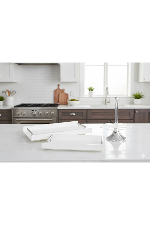 Serving tray set with cup holder stand - 1