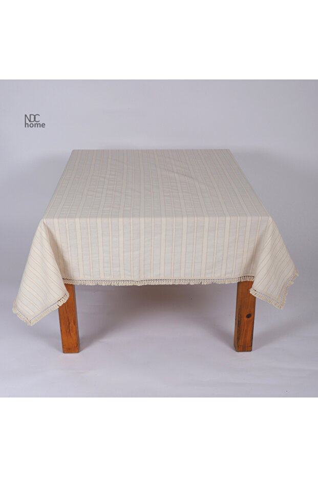 Buldan Woven Striped Cream Linen Pasali Tablecloth