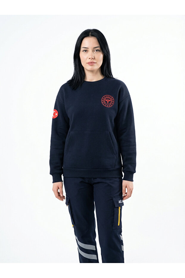 112 Emergency Health Sweatshirt Three Threaded Kangaroo Pocket Navy Blue Unisex