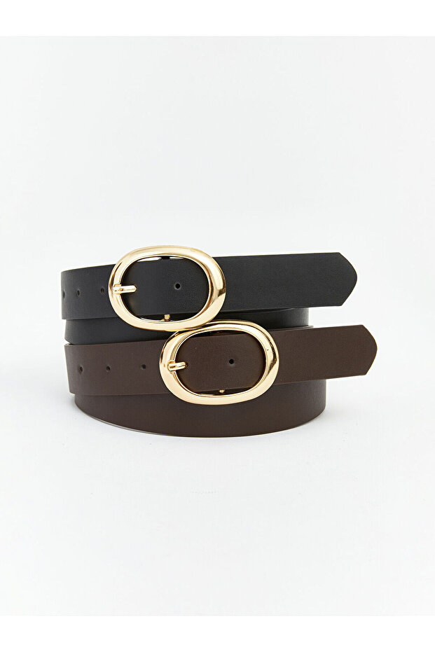 LCW ACCESSORIES Leather Look Women's Belt 2-Pack
