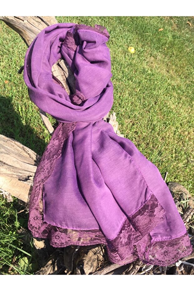 Dantelli Mürdüm Şal - 1