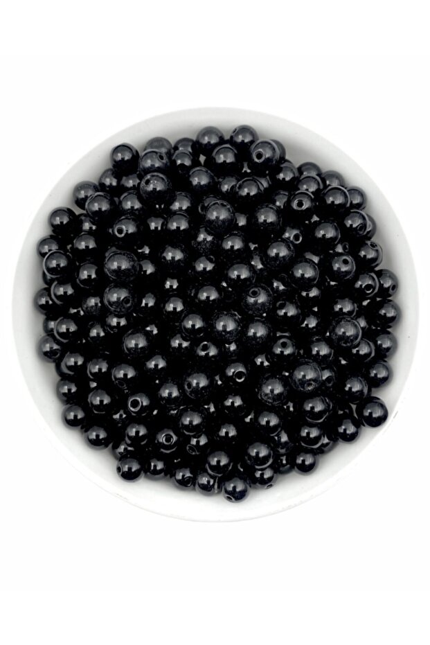 50 Gr 8mm Black Glass Pearl Beads, Jewelry Making Beads (50gr, ~70 Pieces)