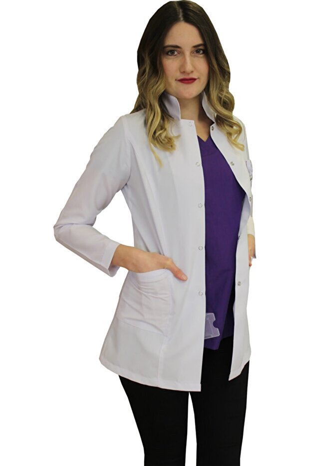 Prevailing Collar Women's Jacket Length - Long Sleeve Doctor Apron, Teacher Laboratory, Hospital White Apron