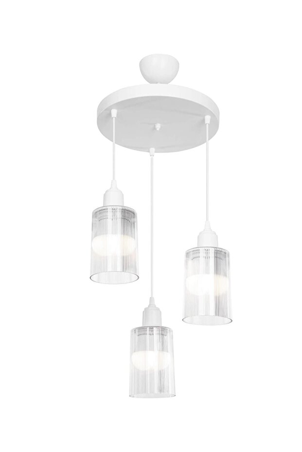 Aksel 3'lü Avize Şeffaf Optik Camlı Beyaz - 3