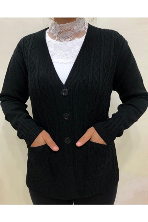 Buttoned Winter Wool Mother Cardigan with Pockets