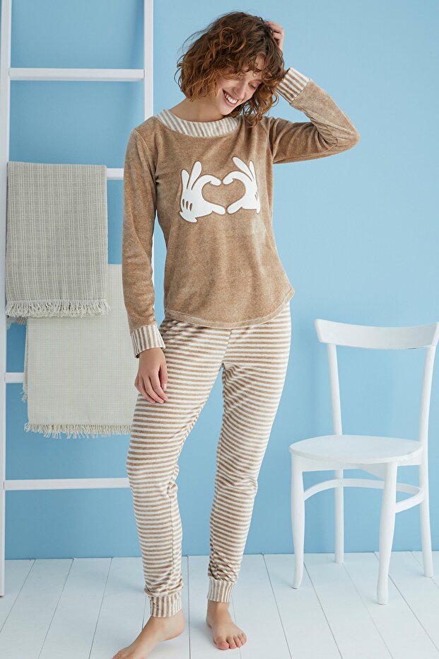 Brown Melange 13381 Women's Embroidered Pajama Set