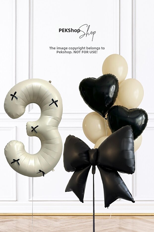 Birthday Black Bow and Hearts Retro Cream Balloon Set Set231