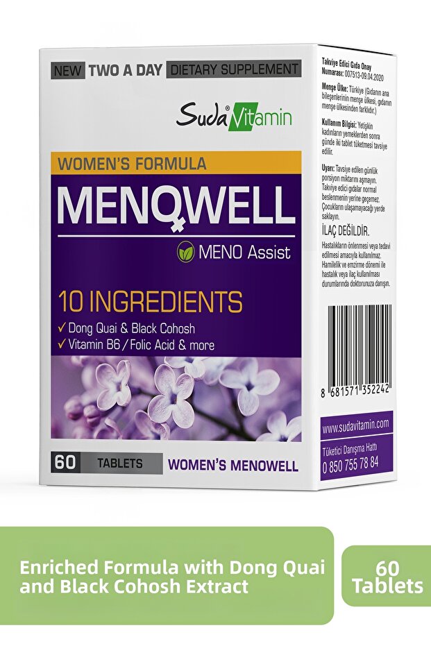 Menowell Women's Dong Quai, Black Cohosh, Hayıt Extract and Magnesium-Containing 60 Tablets