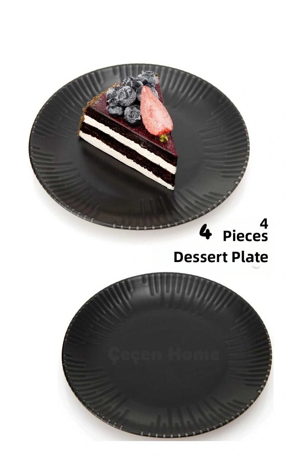 Set of 4 Round Matte Black Porcelain Dessert Plates, Porcelain Cake Plates (19 cm)