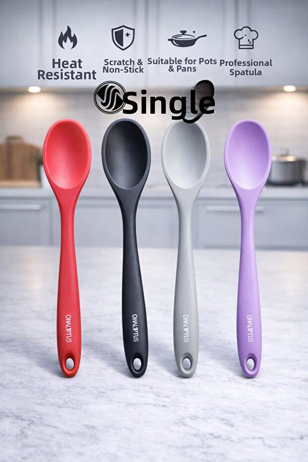 (4 Pieces) 28 cm Heat Resistant Fireproof Non-Stick Silicone Deep Spoon Set