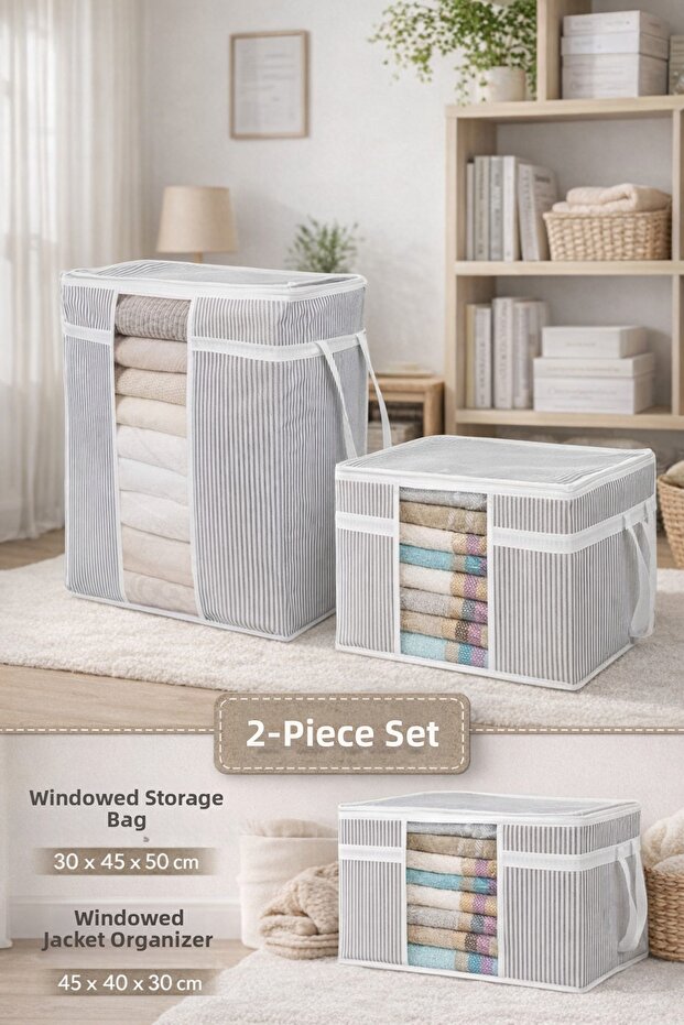 Set of 2 – Windowed Clothing Storage Organizer Bag & Multi-Purpose Windowed Sweater Storage Bag