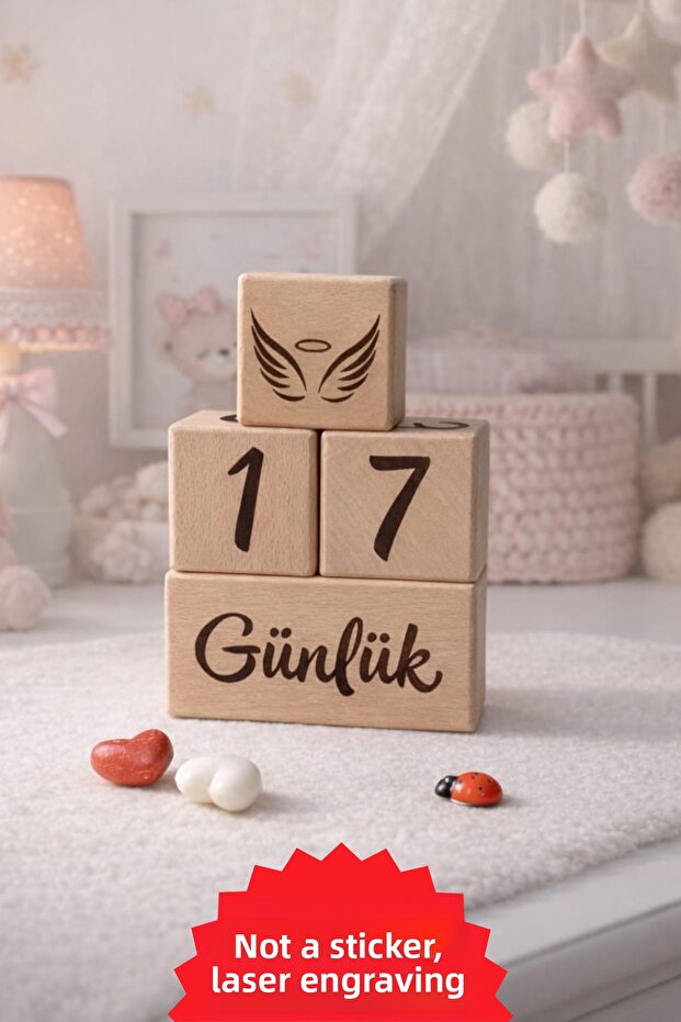 4 Piece Laser Engraved 100% Natural Wooden Mother Baby Memory Cubes