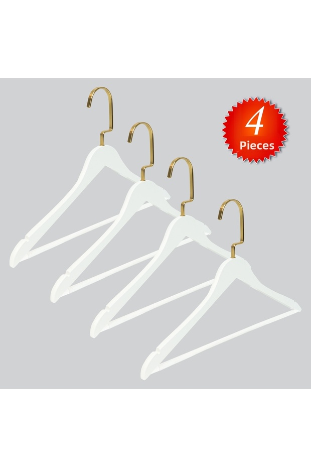 Wooden (Gold Kanca Lama) Shirt and Trouser Hanger White Color 4 Pieces