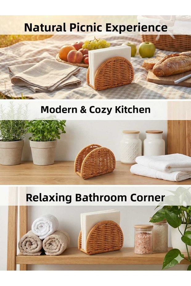 Multi-Purpose Rattan-Look Napkin and Towel Holder - Wicker Presentation Stand for Stylish Tables
