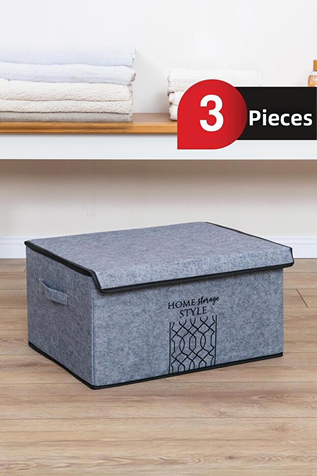 Gray Maxi Box - Felt Lid, 47X37X24 Cm, 3 Pcs