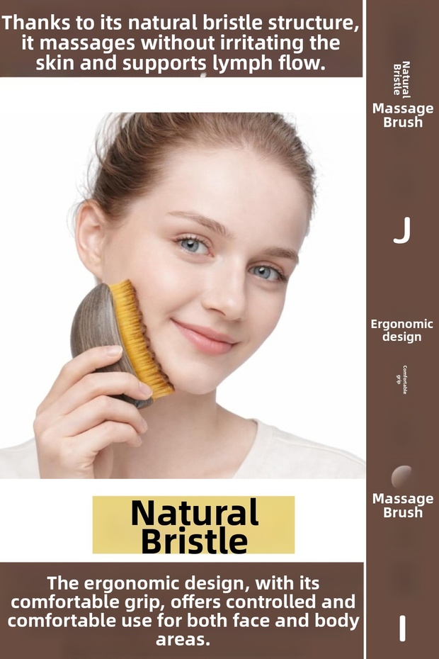 Ergonomic Natural Bristle Cellulite Double Chin Neck Jaw Toning Firming Lymphatic Drainage Massage Brush