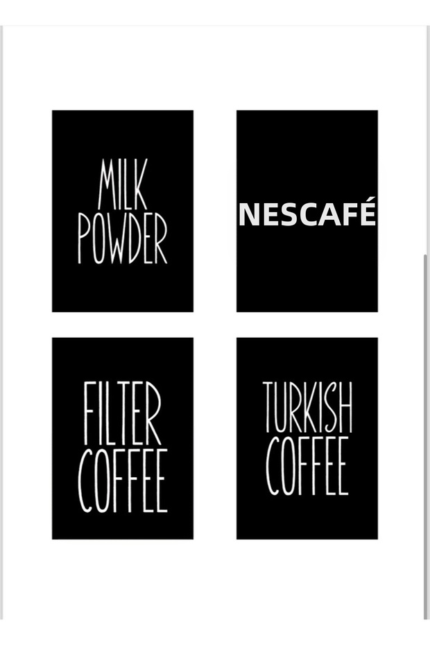 4 Pcs White Transfer Sticker Turkish Coffee/Filtrekahve/Neskafe/Süttozu Sticker Waterproof