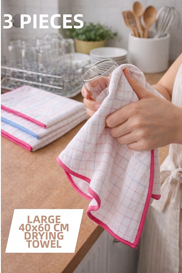 (3 Pieces) 40X60 Professional Microfiber Dish Drying and Rinsing Cloth - Cleaning Cloth