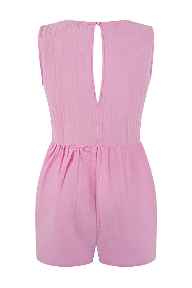 Pembe Dokuma Mini 100% Pamuk Müslin Plaj Tulum TBESS26TU00003 - 4