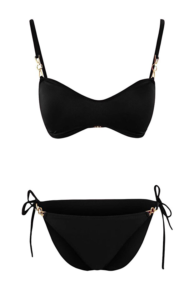 Siyah Bralette Kaplı Aksesuarlı Normal Bel Regular Bikini Takımı TBESS26BT00020 - 5