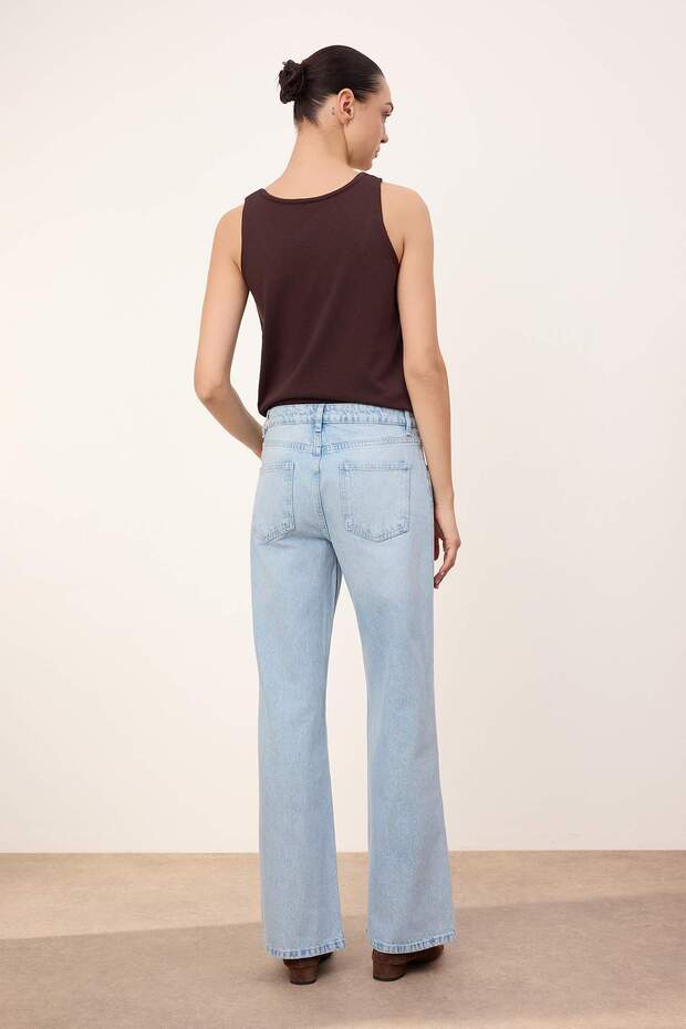 Trendyolmilla Wardrope Essentials Mavi Düşük Bel 100% Pamuk Wide Leg Geniş Paça Jeans TWOSS26JE00131 - 4