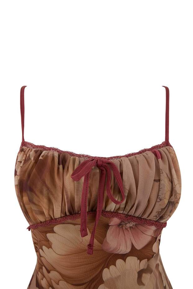 Çok Renkli A-Kesim Çiçek Desenli Fırfırlı Örme Tül Elbise TPRSS24EL00133 - 10