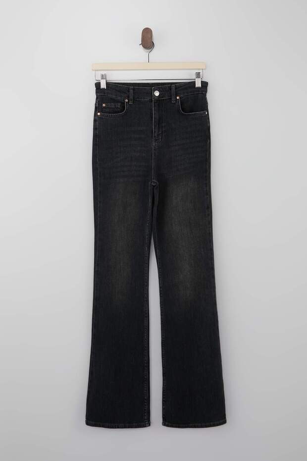 Trendyolmilla Wardrope Essentials Siyah DÖKÜMLÜ Yüksek Bel Orta Esnek Flare Jeans TWOSS26JE00106 - 9