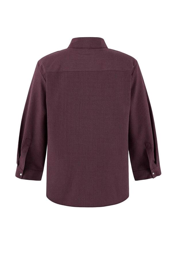 Bordo-Çok Renkli Ekose/Kareli Geniş Manşetli Kolu Katlanabilir Oversize Gömlek TBBSS26AX00011 - 7