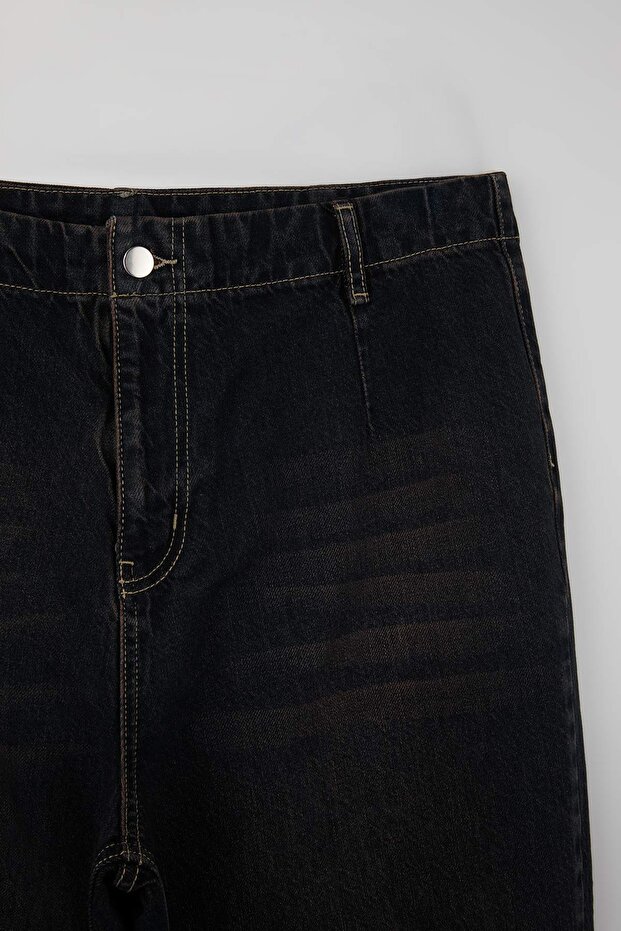 Kahverengi Yüksek Bel Pens Detaylı %100 Pamuk Non-Stretch Culotte Fit Jeans TBBSS26CJ00007 - 6
