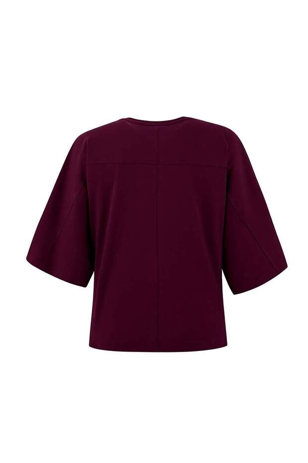 Wardrobe Essentials-Mürdüm Geniş Kalıp Yarasa Kol Pamuk Örme T-Shirt TWOSS26TS00047 - 7