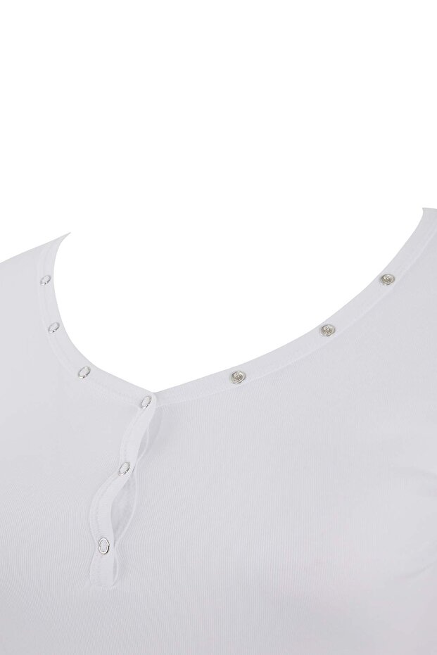 Ekru Soft Yumuşak Kumaşlı V Yaka Çıt Çıt Detaylı Örme Büyük Beden Bluz TBBSS26AF00044 - 5