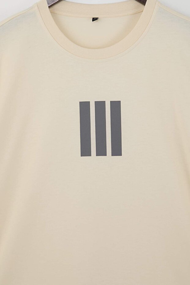 Antrasit-Taş Oversize/Geniş Kesim 2'li Paket Çizgi Baskılı %100 Pamuk T-Shirt TMNSS25TS00210 - 4