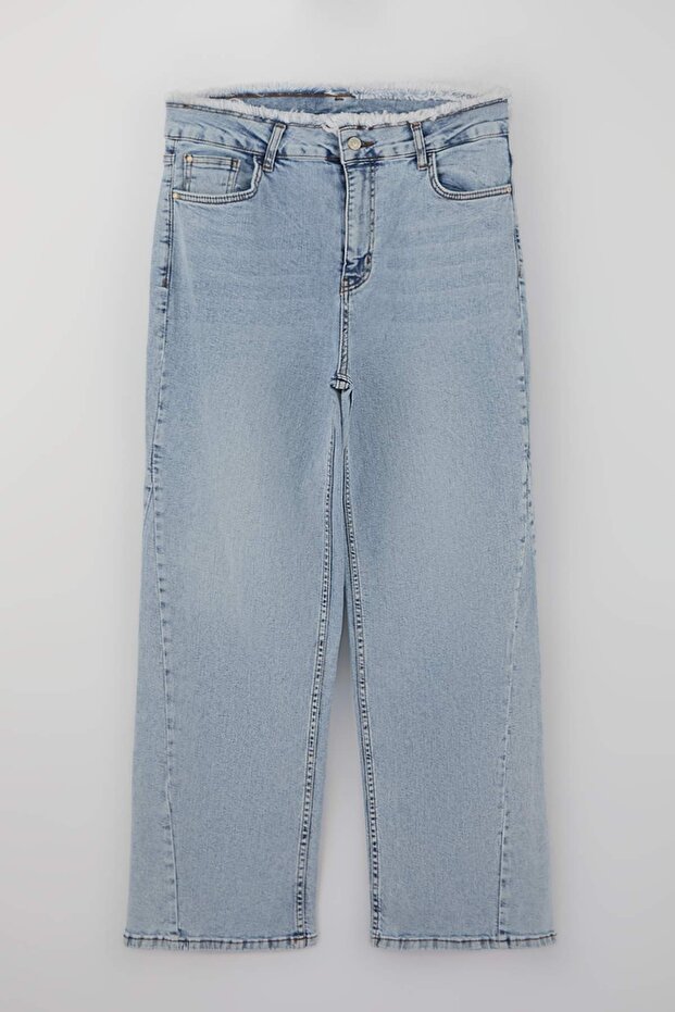 Açık Mavi Yüksek Bel Geniş Paça Comfort/Orta Esnek Wide Leg Büyük Beden Jeans TBBSS26CJ00003 - 4