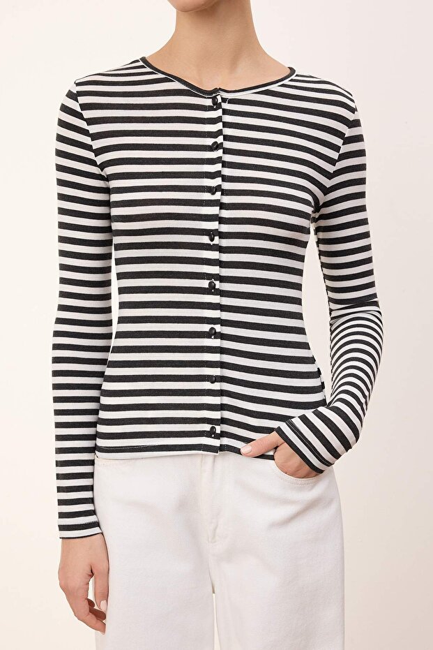 Wardrobe Essentials-Antrasit Regular/Normal Kalıp Uzun Kollu Yumuşak Örme Bluz TWOSS26BZ00245 - 4