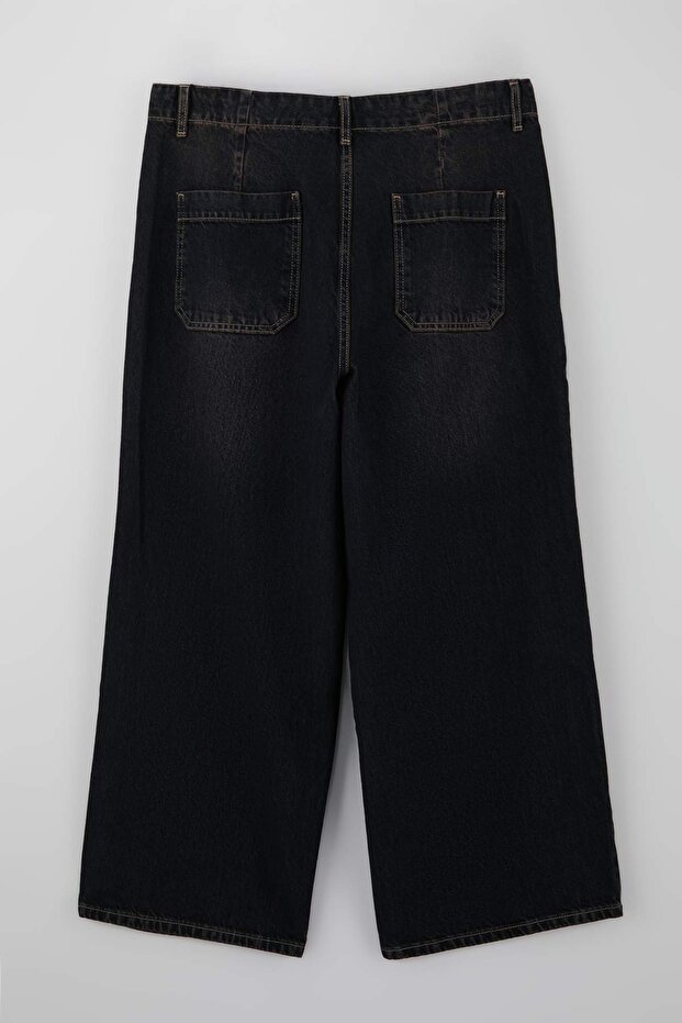 Kahverengi Yüksek Bel Pens Detaylı %100 Pamuk Non-Stretch Culotte Fit Jeans TBBSS26CJ00007 - 7