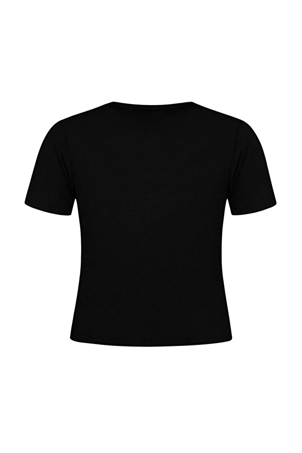 Siyah Esnek Fitted Basic Bisiklet Yaka Kısa Boy Büyük Beden T-shirt TBBSS26BF00006 - 6