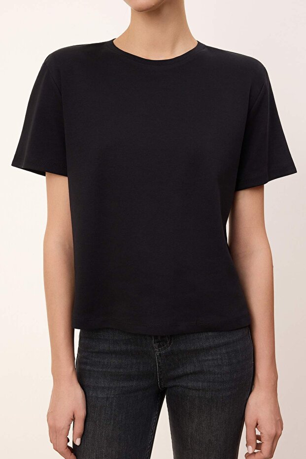 Wardrobe Essentials-Siyah Regular/Normal Kalıp Vatkalı Örme T-Shirt TWOSS26TS00005 - 3
