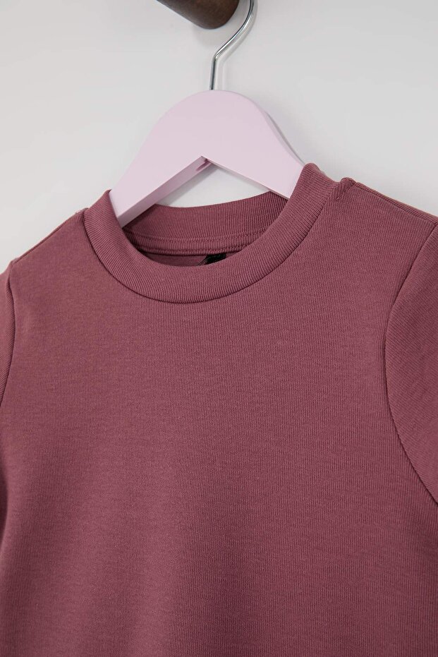 Gül Kurusu Pamuklu Düz Esnek Tshirt ve Flare/İspanyol Paça Taytlı Örme Alt-Üst Takım TKDSS25AU00136 - 4