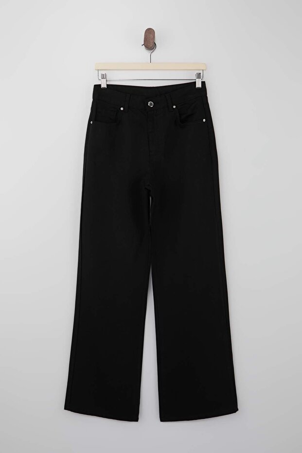 Siyah SOLMAYAN SİYAH Tencel™ Yüksek Bel Uzun Boy Wide Leg Jeans TWOSS26JE00082 - 5