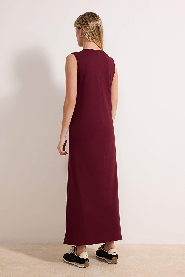 Siyah-Bordo 2'li Paket %100 Pamuk Astar İçlik Örme Elbise TCTAW22UK0110 - 7