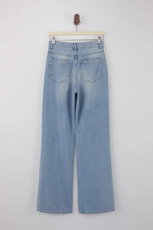 Trendyolmilla Wardrope Essentials Açık Mavi DÖKÜMLÜ Yüksek Bel Wide Leg Jeans TWOSS26JE00128 - 10