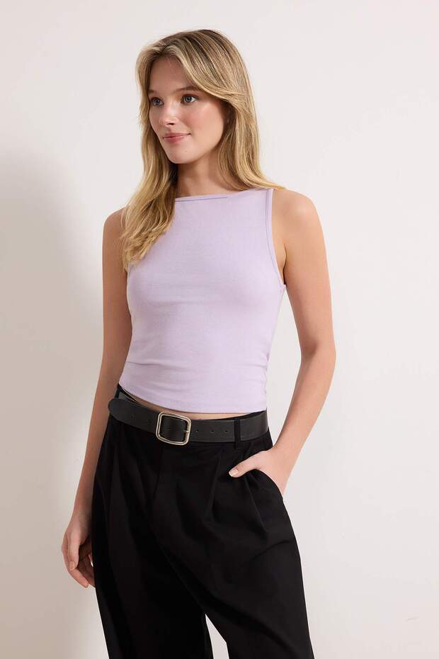 Lila Askılı Fitted/Vücuda Oturan Esnek Örme Bluz TWOSS24BZ00535 - 1