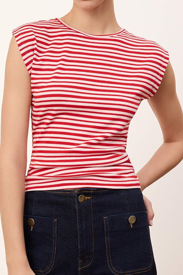 Wardrobe Essentials-Çok Renkli Çizgili Fitted/Vücuda Oturan Yumuşak Örme Bluz TWOSS26BZ00108 - 3