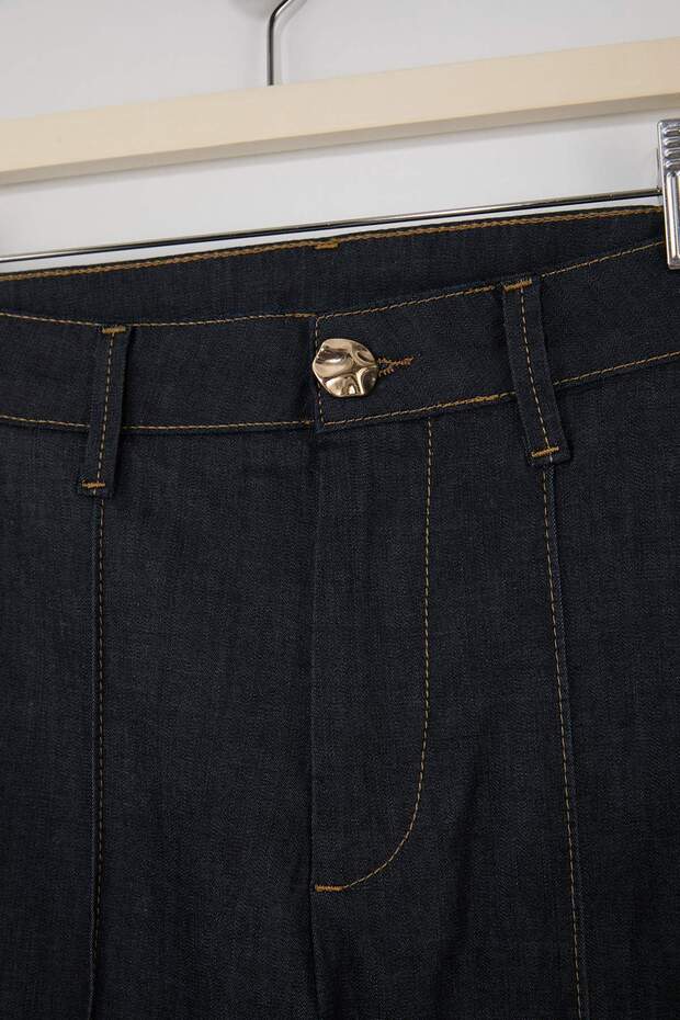 Koyu Mavi Dikiş Detaylı Yüksek Bel Ekstra Esnek Wide Leg Jeans TWOSS26JE00053 - 6