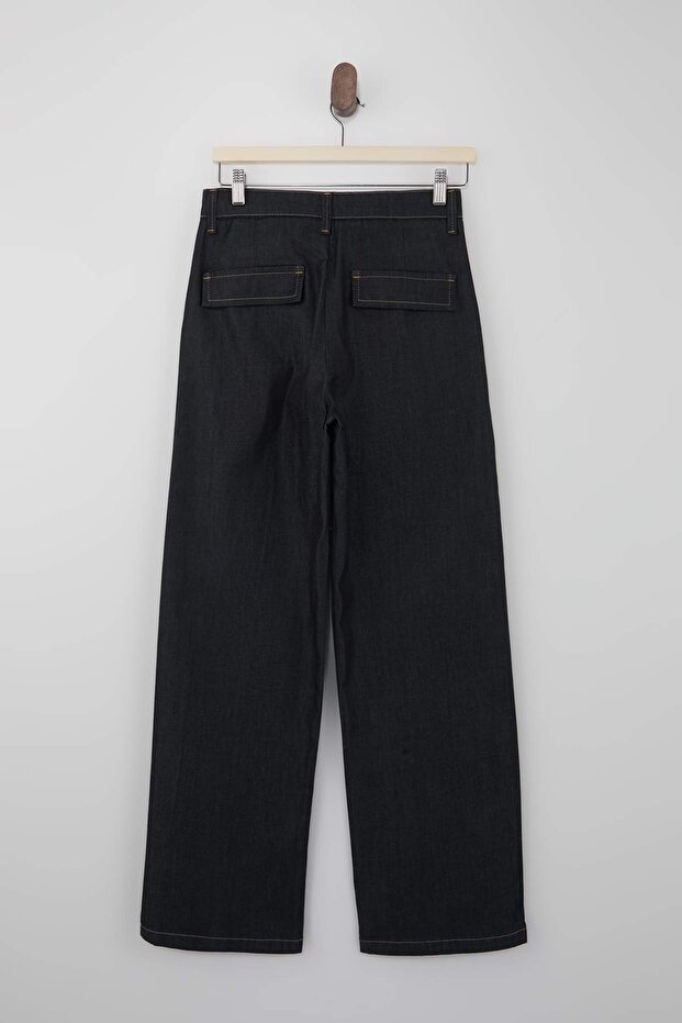 Koyu Mavi Dikiş Detaylı Yüksek Bel Ekstra Esnek Wide Leg Jeans TWOSS26JE00053 - 7