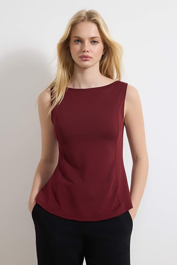 Trendyolmilla  Bordo Peplum Fitted/Vücuda Oturan Örme Bluz TWOSS25BZ00265 - Görsel 2