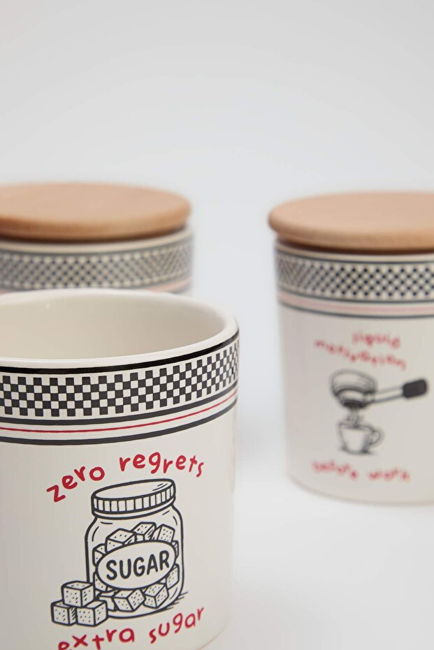 3'lü Desenli Ahşap Kapaklı Seramik Saklama Kabı Seti(550ml ) TPHSS26SKB00002 - 4