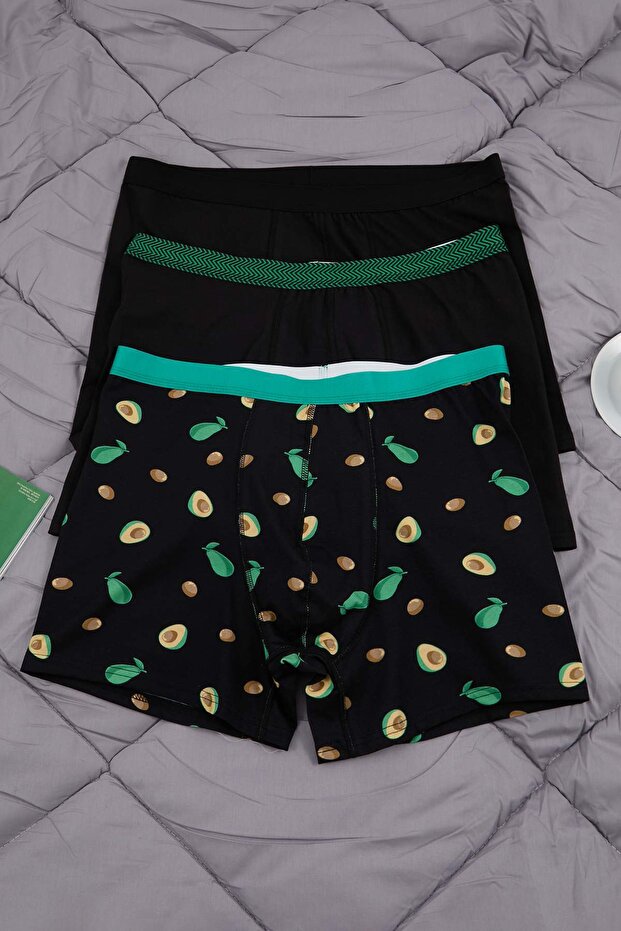 Çok Renkli Büyük Beden Erkek Avacado Desenli 3'lü Boxer TMNAW26DM00007 - 1