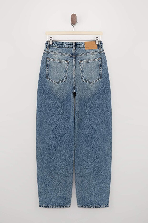 Premium Mavi Özel Kumaş Yüksek Bel 100% Pamuk Barrel Jeans TWOSS26JE00141 - 6