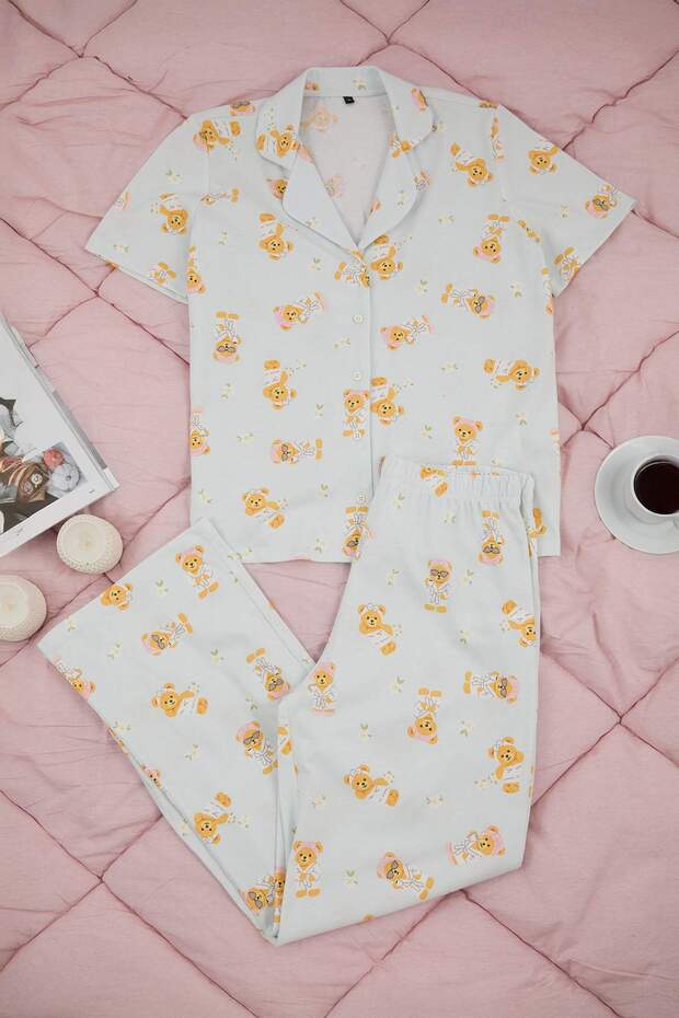 Teen Mavi %100 Pamuklu Ayıcık Desenli Örme Pijama Takımı THMSS26PT00025 - 6